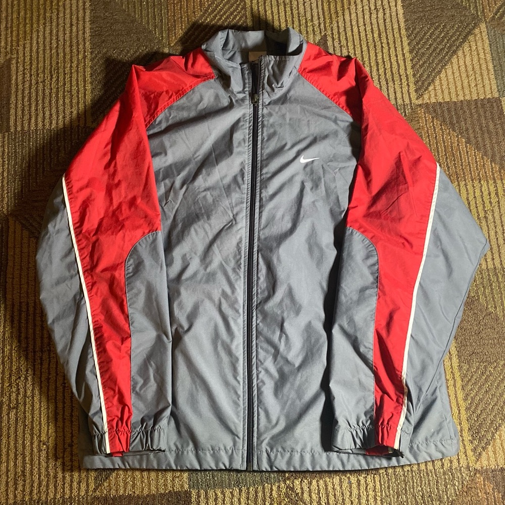 Nike Windbreaker Jacket Two Tone Gray and Red Full Zipper Men's Size Large